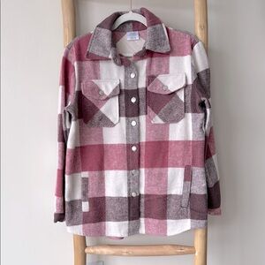 Fashion by Mirabeau Raspberry Plaid Boho Button-Up Shacket Small